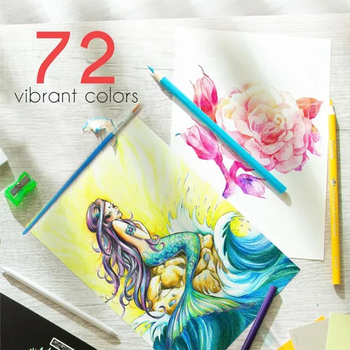 Vista 5 de Zenacolor Lápices de acuarela profesionales, juego de 72, caja de metal con pincel, juego de dibujo para colorear, mezclar y colocar en capas