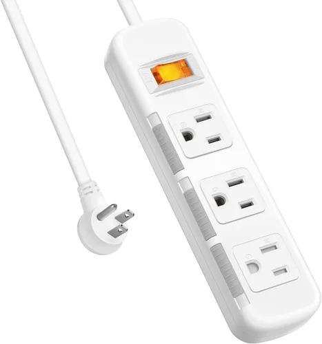 Vista 7 de Regleta de Enchufes Planos Ultra-Delgados Protector contra Sobretensiones 3 Tomacorrientes, Cable de Extensión 3 pies 3 Clavijas, 300J, 10A/1250W