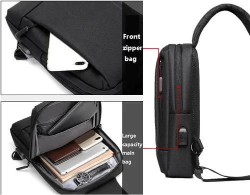 Vista 3 de Bolso bandolera para hombre, bolsa de hombro pequeña, bolsa de mensajero con puerto de carga USB, bolsa cruzada ligera para bolso de trabajo
