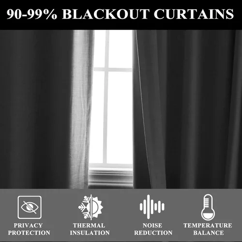 Vista 5 de Fcosie Cortinas opacas de lino para dormitorio, 2 paneles, cortinas de cortina con aislamiento térmico con ojales, cortinas de ventana con reducción
