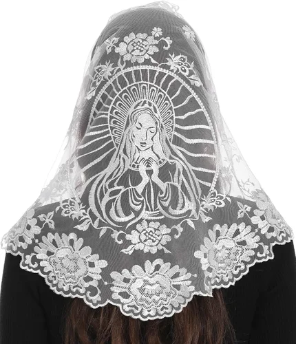 Vista 22 de Bozidol Iglesia Mantilla - Velo Católico Con Triángulo Sagrado Virgen Bordado - Velo Capilla Masa Tradicional