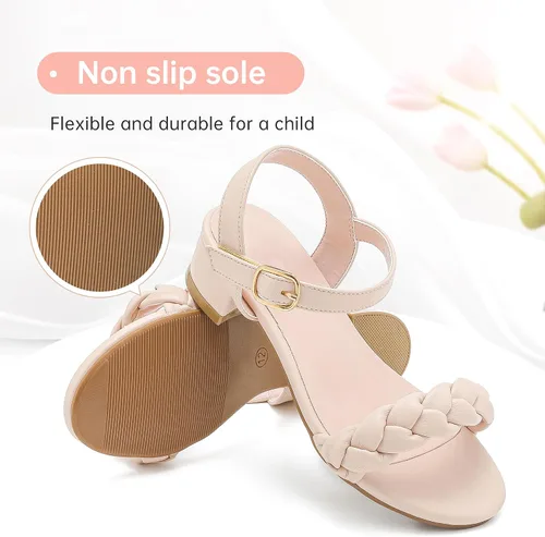Vista 3 de Sandalias para niñas, tacones para niños, puntera abierta, correa al tobillo, zapatos de vestir, flores para boda, fiesta para niños pequeños