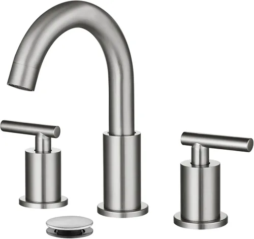 Vista 14 de gotonovo Grifo de Lavabo de Baño de 3 Orificios 2 Manijas con Desagüe Emergente con Válvulas Mezcladoras de Agua Caliente y Fría Grifo de Baño Negro