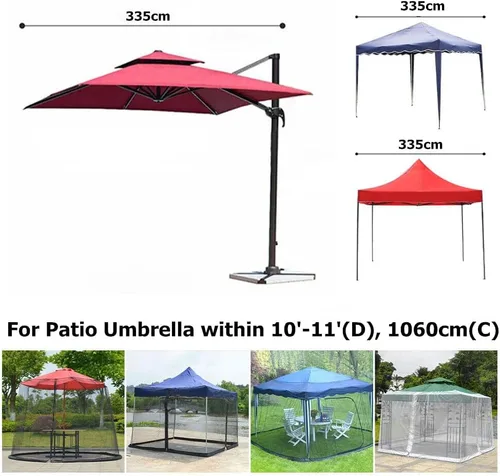 Vista 2 de cjc Paraguas de patio M-osquito red con puerta con cremallera, pantalla de malla de poliéster, altura de diámetro ajustable, para patio al aire