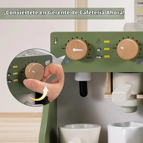 Vista 4 de Juego de madera para cafetería, tienda de comestibles de simulación con alimentos de juguete, 37 PCS Soporte realista de sessert para panadería