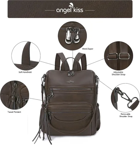 Vista 3 de Bolsos mochila monedero de piel sintética para mujer, bolsas con zíper, mochilas de hombro casuales