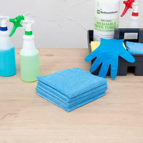 Vista 3 de Restaurantware Clean Tek - Paños de limpieza profesionales de 16 x 16 pulgadas, 10 toallas de microfibra sin pelusas, altamente absorbentes, no Azul