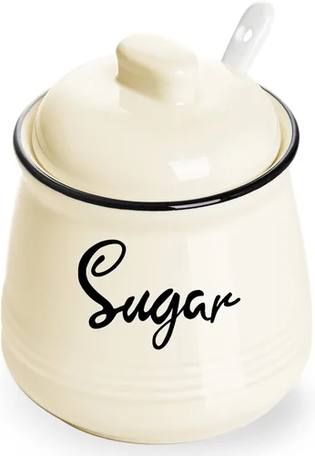 Vista 9 de Azucarero de porcelana de granja con tapa y cuchara, 12 onzas, fácil de limpiar (blanco) Porcelana, granja, 12oz, tapa y cuchara, fácil de limpiar