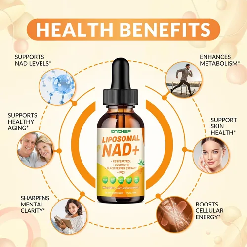 Vista 2 de Suplemento liposomal NAD – 1500 mg NAD+ gota líquida para mujeres y hombres nicotinamida adenina dinucleótido y complejo de resveratrol – Renovación