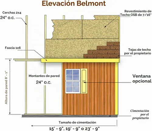 Vista 4 de Kit de cobertizo para almacenamiento de madera Belmont de 12 x 24 pies con piso que incluye corredores de 4 x 4