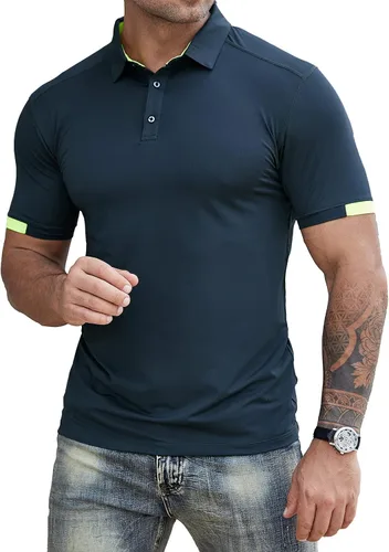Vista 3 de ZARWING Camisa polo de golf de ajuste seco para hombre, cuello ajustado, manga corta