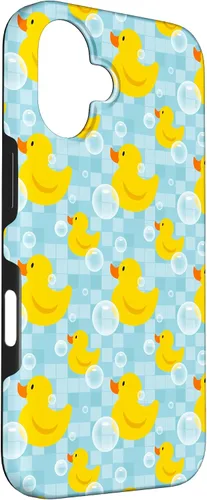 Vista 3 de Funda de goma amarilla para iPhone 16 con patrón de patos y patos