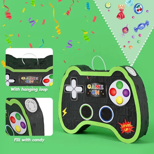 Vista 4 de WERNNSAI - Piñata de controlador de videojuegos, suministros para fiestas, paquete con venda y bate para niños, temática de juegos, fiesta