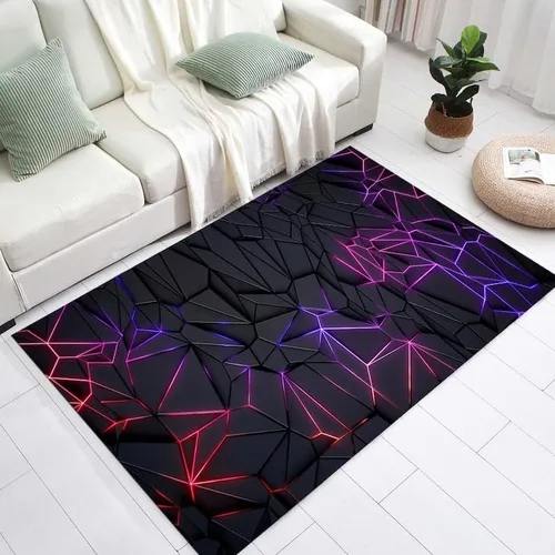 Vista 2 de Alfombra de sala de juegos, alfombra de deportes electrónicos, alfombra de aspecto neón, alfombra colorida, alfombra de juegos, alfombra morada