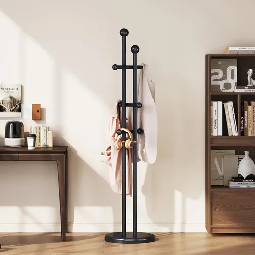 Vista 2 de Uniclinens Perchero de madera independiente – Perchero independiente resistente, perchero de madera con 6 ganchos, aspecto creativo de rama de árbol
