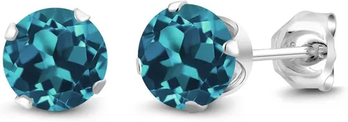 Vista 44 de Gem Stone King Aretes redondos de plata de ley 925 con piedra natal de 0.236 in para mujer