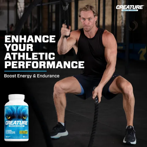 Vista 4 de CREATURE® Creatine Complex - Cápsulas de monohidrato de creatina con 5 tipos de creatina, incluyendo Con-Crēt® creatina HCL, promueve los músculos