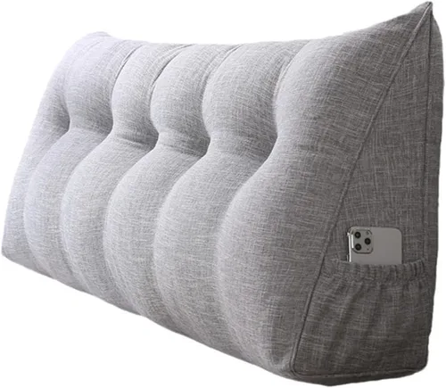 Vista 8 de Almohada triangular grande para cabecero de lectura, almohada de lino y algodón para sofá cama, cojín de apoyo de posicionamiento con funda Rosa
