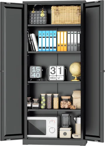 Vista 12 de INTERGREAT Gabinete de almacenamiento de metal con puertas con cerradura, gabinetes de almacenamiento de acero con cerradura con 2 puertas