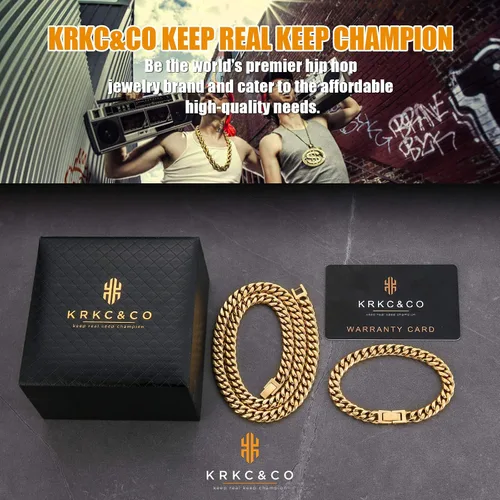 Vista 6 de KRKC&CO - Juego de joyas de hip hop para hombre, 0.315in0.394in0.472in, cadenas y pulseras de eslabones cubanos de 18k, sólido sin deslustre