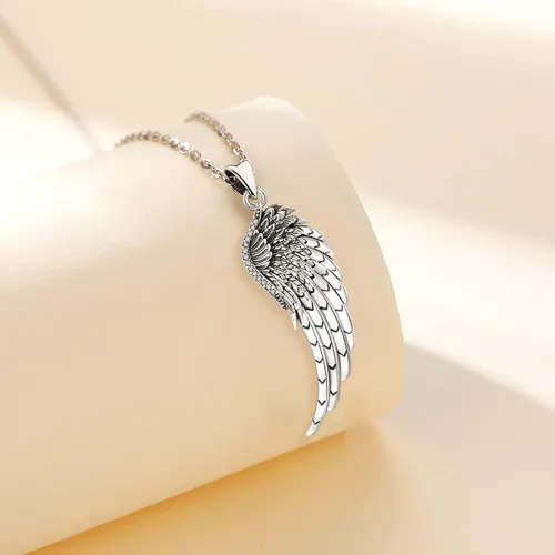 Vista 2 de LOOVE Collar de alas de ángel de plata de ley 925 colgante de ángel de la guarda regalo de joyería de ángel para mujeres niñas y hombres Plata