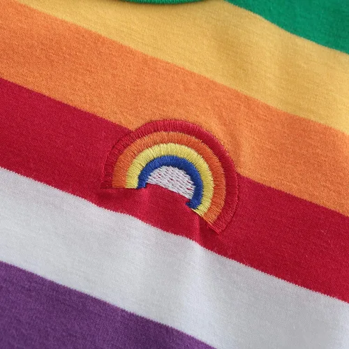 Vista 6 de Camisetas de manga larga de algodón para niños con diseño de rayas arcoíris