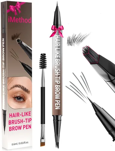 Vista 15 de Lápiz para cejas iMethod - Lápiz de cejas, lápiz delineador 2 en 1 de doble punta con cepillo microblading 4d para cejas para mujeres, lápiz