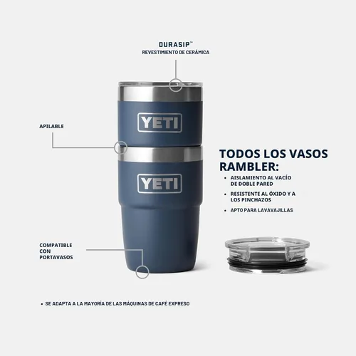 Vista 2 de YETI Rambler Taza de café aislada de 8 onzas con tapa, taza de café apilable de doble pared aislada al vacío, forro de cerámica DuraSip, diseño apto