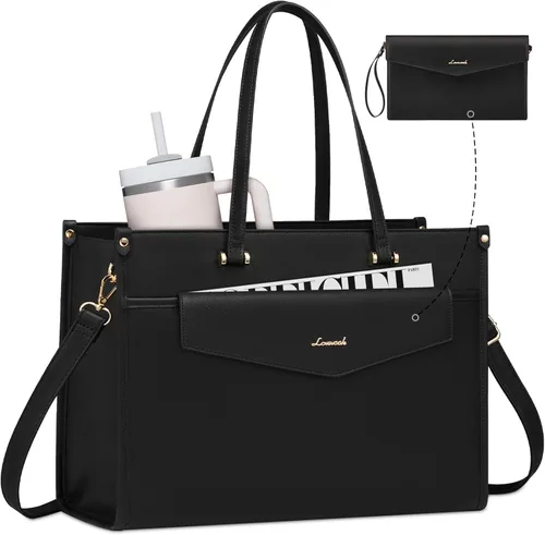 Vista 10 de LOVEVOOK Bolsa para laptop para mujer, 15.6 pulgadas, bolsa de mano para laptop 2 en 1, bolsa de trabajo profesional, maletín de negocios con bolso