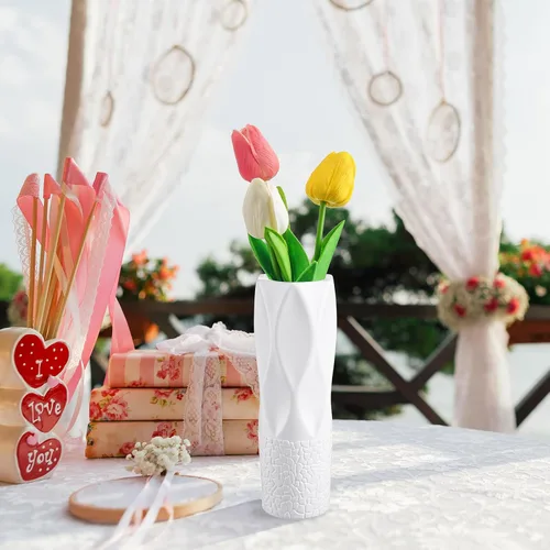 Vista 6 de Hoolerry 12 jarrones de flores blancas a granel para centros de mesa, florero blanco de plástico para flores, jarrón decorativo alto irrompible