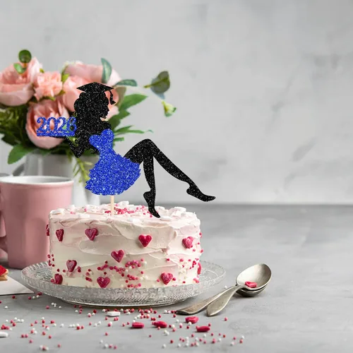Vista 7 de 1 paquete de decoración para tarta de graduación para niña, con purpurina, para diploma, decoración para adultos mayores 2026, para niñas, escuela