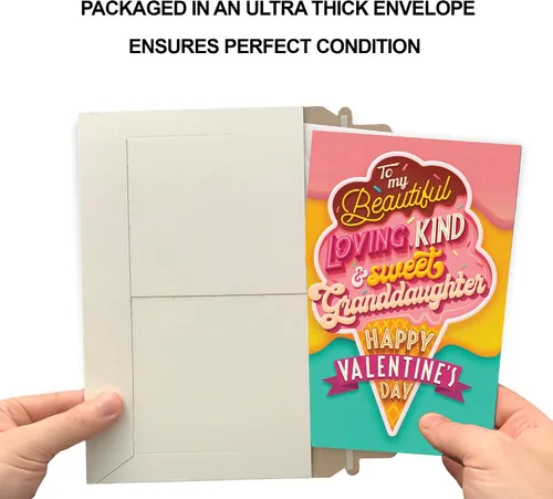 Vista 5 de Prime Greetings Tarjeta del día de San Valentín para nieta, fabricada en Estados Unidos, ecológica, tarjeta gruesa con sobre de primera calidad de 5