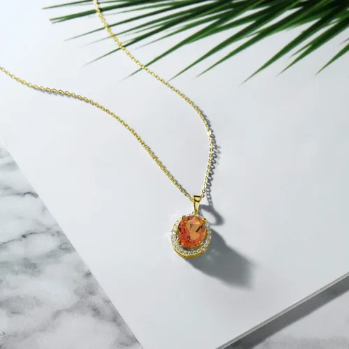 Vista 48 de Gem Stone King Collar con colgante de plata chapada en oro amarillo de 18 quilates de 0.433 x 0.354 in con piedra natal ovalada para mujer