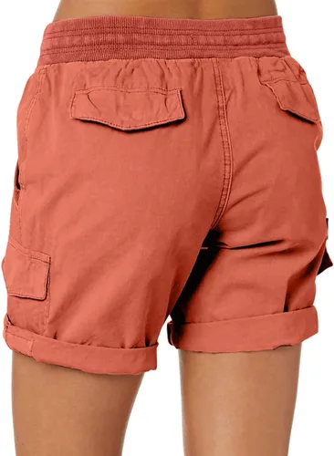 Vista 3 de Dokotoo Pantalones cortos de verano para mujer, ajuste relajado, cintura alta, casual, 4 bolsillos, para senderismo, al aire libre, tallas S-XL