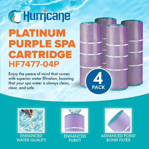Vista 3 de Hurricane Filtros - Paquete de 4 cartuchos de filtro aséptico para piscina HF7477-04P Platinum Purple - Repuesto para Pleatco PA75SV, Unicel C-7477