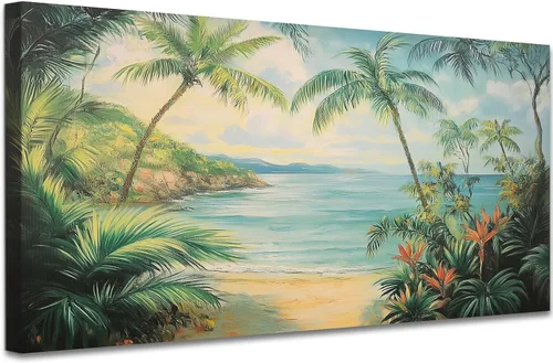 Vista 18 de GUTTATY Lienzo decorativo para pared, cuadros del océano, pintura de arte costero para decoración de pared de sala de estar, póster de mar, arte