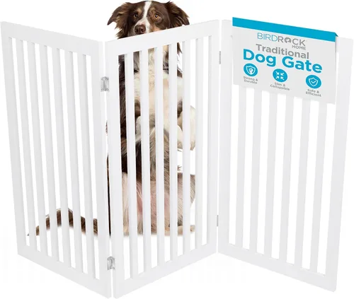 Vista 10 de INTERNET'S BEST Dog Gate - Barrera independiente para mascotas para interiores, valla plegable de madera para perros, puerta extra ancha