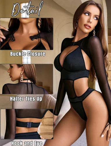 Vista 3 de Avidlove Conjunto de lencería sexy con hebilla para mujer, conjunto de top corto con hebilla