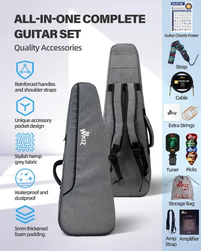 Vista 6 de Winzz - Guitarra eléctrica para niños de 30 pulgadas, kit para principiantes, guitarra eléctrica mini de tamaño 1/4 para niños, juego completo