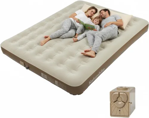 Vista 9 de Colchón de aire Naturehike de tela pongee tamaño queen con bomba de alta velocidad incorporada que se detiene automáticamente, colchón hinchable