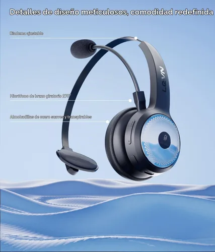 Vista 6 de LEVN Auriculares inalámbricos con micrófono para el trabajo, auriculares inalámbricos (base de carga, cancelación de ruido y botón de silencio)
