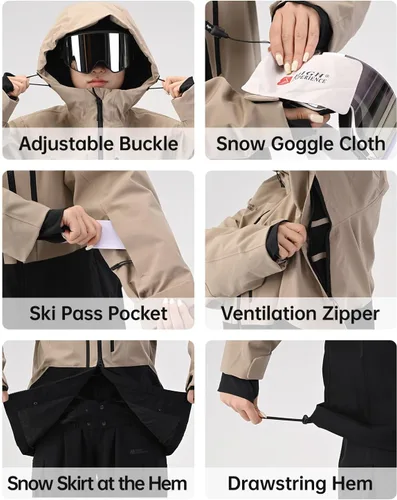 Vista 5 de Chaqueta de esquí para hombre, snowboard, 3L, acolchada, impermeable, resistente al viento, aislante, con capucha, para la nieve, invierno