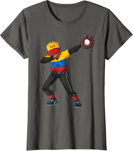 Vista 9 de Baseball Dabbing Venezuela Player Catcher Pitcher Hombres Niños Camiseta, Negro