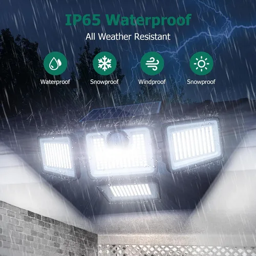 Vista 6 de Luces solares de 4500 lm para exteriores, 4 cabezales ajustables, luces con sensor de movimiento, 3 modos, luces de pared de seguridad solar
