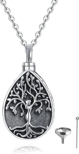 Vista 80 de Collar con colgante de urna de cenizas de cremación y árbol de la vida para mujer, plata de ley US1