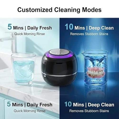 Vista 3 de Máquina limpiadora ultrasónica de retenedor, negro, 42KHZ para dentadura, cabezales de cepillo de dientes, joyas, frenos, temporizador digital con 2