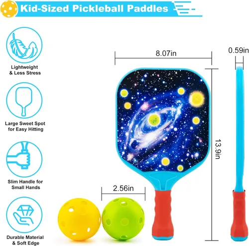 Vista 7 de Foayex Juego de 2 palas de pickleball para niños, juegos al aire libre, juguetes para patio, playa, piscina, campamento, viajes, regalos