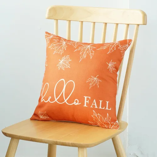 Vista 5 de ONWAY - Juego de 2 fundas de almohada de otoño de 16 x 16 pulgadas, color naranja calabaza con texto "Hello Fall" Hello Fall Hello Pumpkin Maple
