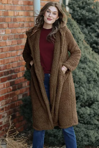 Vista 7 de Pretty Garden Abrigos de invierno para mujer, chaquetas largas con capucha de forro polar