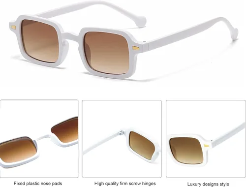 Vista 4 de OSAGAMA Lentes de sol cuadrados retro para mujeres y hombres, lentes de sol rectangulares de moda